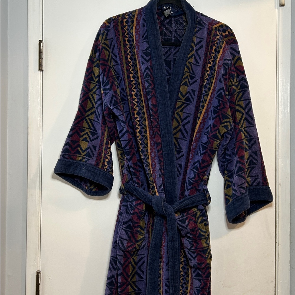Vintage Stafford Thick Terrycloth Southwestern Print Robe 100% Cotton One Size